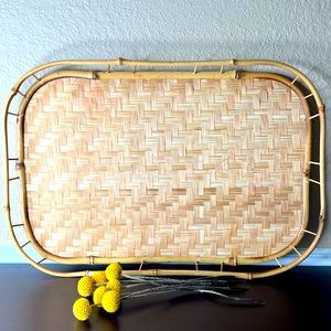 Vintage Wicker and Bamboo Tray / Platter, Coffee table Decor, Housewarming, Serv